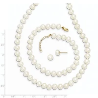 14k 6-7mm Fresh Water Cultured Pearl 7.25" with 1" Extender Bracelet 18" with 2" Extender Necklace and Earring Set