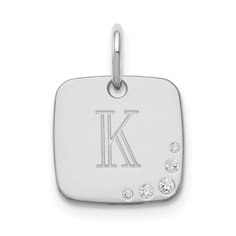 Cushion Initial with 0.027cttw Diamonds Charm - Sterling Silver