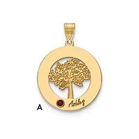 Tree of Life Cutout Circle Charm with Names and Birthstones (up to 5 names and birthstones) - Sterling Silver