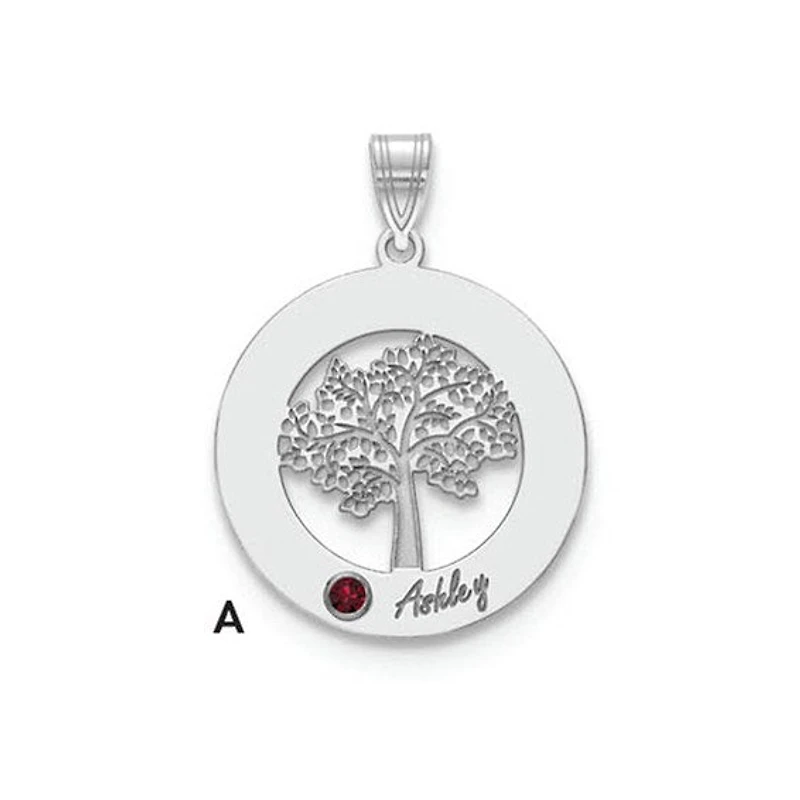 Tree of Life Cutout Circle Charm with Names and Birthstones (up to 5 names and birthstones) - Sterling Silver