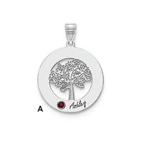 Tree of Life Cutout Circle Charm with Names and Birthstones (up to 5 names and birthstones) - Sterling Silver