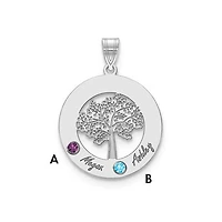 Tree of Life Cutout Circle Charm with Names and Birthstones (up to 5 names and birthstones) - Sterling Silver