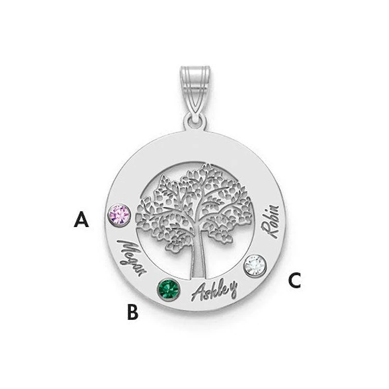 Tree of Life Cutout Circle Charm with Names and Birthstones (up to 5 names and birthstones) - Sterling Silver