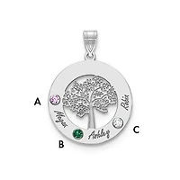 Tree of Life Cutout Circle Charm with Names and Birthstones (up to 5 names and birthstones) - Sterling Silver