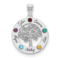 Tree of Life Cutout Circle Charm with Names and Birthstones (up to 5 names and birthstones) - Sterling Silver