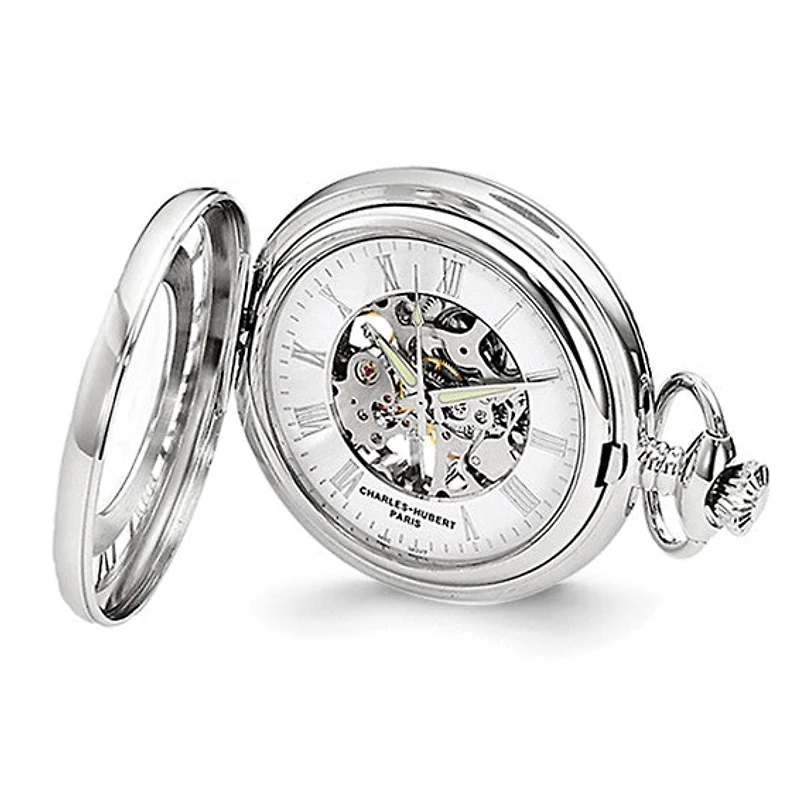 Charles Hubert Chrome-finish Skeleton Case Pocket Watch