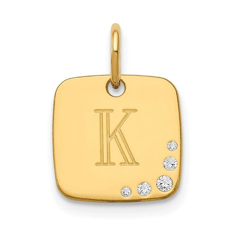Cushion Initial with 0.027cttw Diamonds Charm - Sterling Silver