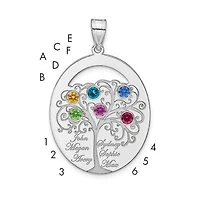 Sterling Silver Crystal Birthstone with Sterling Silver Bezel Family Pendant (up to 6 names and birthstones)