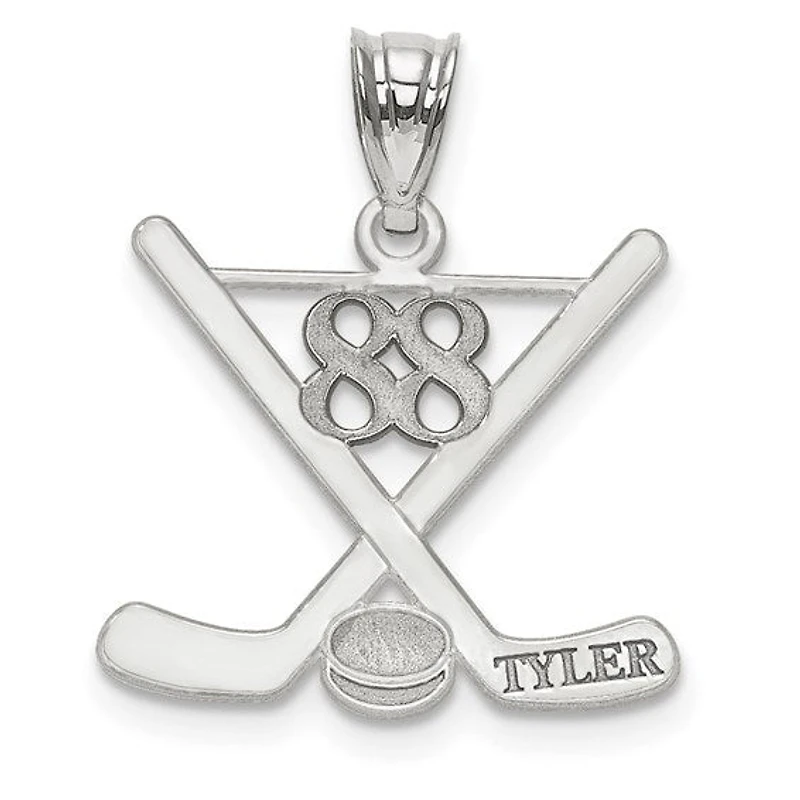 Laser Polished Name And Number Hockey Pendants - Sterling Silver