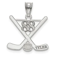 Laser Polished Name And Number Hockey Pendants - Sterling Silver