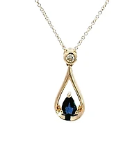 10K Yellow Gold 6mm Sapphire and Diamond Pendant - 18 inches