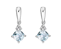 10K White Gold 1.10cttw Aquamarine and 0.012cttw Diamond Dangle Earrings