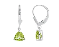 10K White Gold Trillion Cut Peridot Dangle Earrings with Euro Backs