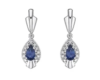 10K White Gold 5x3mm Pear Cut Sapphire and 0.065cttw Diamond Dangle Earrings with Butterfly Backings