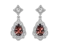 10K White Gold 6x4mm Pear Cut Garnet and 0.05cttw Diamond Scallop Halo Dangle Earrings with Butterfly Backings