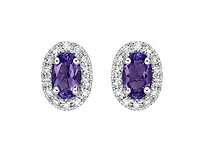 10K White Gold  Amethyst and 0.11cttw Diamond Halo Earrings with Butterfly Backs