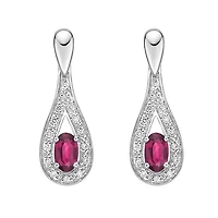 10K White Gold 5x3mm Oval Cut Ruby and 0.115cttw Diamond Dangle Earrings with Butterfly Backings