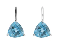 10K White Gold 7mm Trillion Cut Swiss Blue Topaz Lever Back Earrings