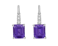 10K White Gold 1.50cttw Amethyst and 0.065cttw Diamond Drop Earrings with Lever Backs