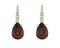 10K Yellow Gold 7x5mm Pear Cut Garnet and 0.065cttw Diamond Dangle Earrings with Leverbacks