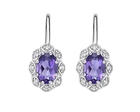 10K White Gold 0.80cttw Amethyst and 0.06cttw Diamond Dangle Earrings