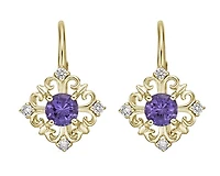10K Yellow Gold 0.50cttw Amethyst and 0.10cttw Diamond Dangle Earrings