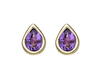 10K Yellow Gold 0.35cttw Pear Cut Amethyst Bezel Set Stud Earrings