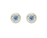 10K Yellow Gold 4.0mm Round Cut Aquamarine Bezel Set Stud Earrings