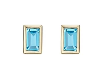 10K Yellow Gold 4x2mm Baguette Cut Swiss Blue Topaz Bezel Set Earrings