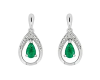 10K White Gold 5x3mm Pear Cut Emerald and 0.01cttw Diamond Dangle Earrings with Butterfly Backings