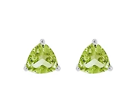 10K White Gold 4mm Trillion Cut Peridot Birthstone Stud Earrings with Butterfly Backings