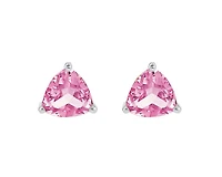 10K White Gold 4mm Trillion Cut Created Pink Sapphire Gemstone Birthstone Stud Earrings with Butterfly Backings