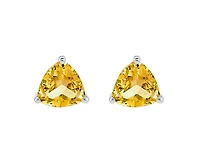 10K White Gold 4mm Trillion Cut Citrine Stud Birthstone Earrings with Butterfly Backings