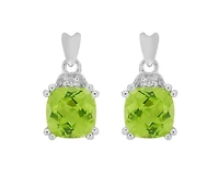 10K White Gold Cushion Cut Peridot and 0.01cttw Diamond Dangle Earrings with Butterfly Backings