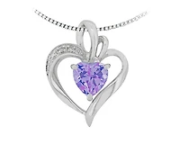 10K White Gold Amethyst & Diamond Heart Pendant, 18"