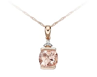 10K Rose Gold 6mm Cushion Cut Morganite and 0.01cttw Diamond Pendant, 18"