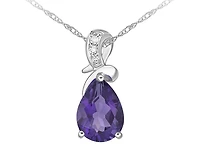 10K White Gold 8x5mm Pear Cut Amethyst & 0.022cttw Diamond Pendant, 18"