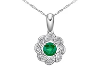10K White Gold 3.80mm Round Cut Emerald and 0.035cttw Diamond Halo Pendant - 18 inches