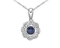 10K White Gold 3.80mm Round Cut Sapphire and 0.035cttw Diamond Halo Pendant - 18 inches