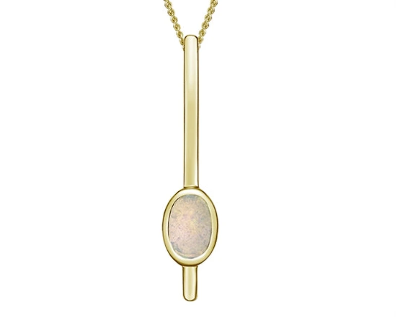 10K Yellow Gold 6x4mm Oval Cut White Opal Pendant - 18 Inches