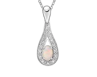 10K White Gold 6x4mm Oval Cut White Opal and 0.095cttw Diamond Pendant - 18 Inches