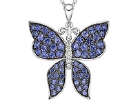 10K White Gold 1.25-2.10mm Round Cut Sapphire and 0.037cttw Diamond Butterfly Pendant