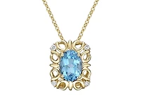10K Yellow Gold 7x5mm Oval Cut Swiss Blue Topaz and 0.03cttw Diamond Necklace - 18 Inches