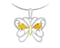 10K White & Yellow Gold 5x3mm Pear Cut Citrine Butterfly Pendant - 18 inches