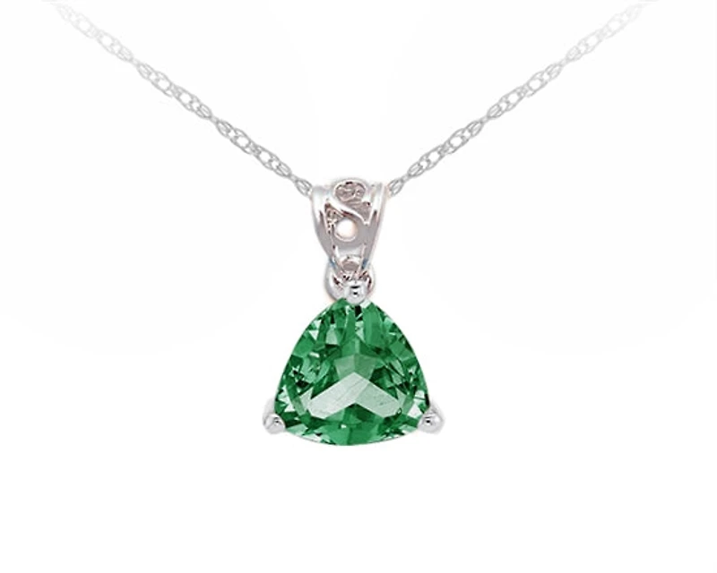 10K White Gold 5mm Trillion Cut Created Emerald Birthstone Pendant - 18 inches