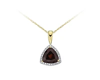 10K Yellow Gold 8mm Trillion Cut Garnet and 0.135cttw Diamond Halo Pendant - 18 inches