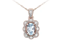 10K Rose Gold 6x4mm Oval Cut Sky Blue Topaz and 0.04cttw Diamond Necklace - 18 Inches