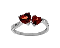10K White Gold 6mm and 5mm Garnet and 0.008cttw Diamond Heart Ring - 4.5