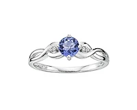 10K White Gold 5mm Round Cut Tanzanite and 0.015cttw Diamond Ring - Size 7