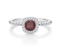10K White Gold 5mm Cushion Cut Garnet and 0.10cttw Diamond Halo Stack Ring - Size 7